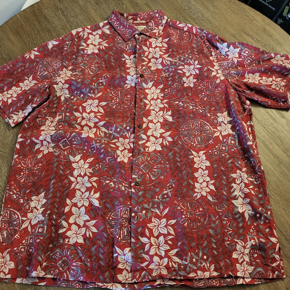 Tommy Bahama Red and White Floral Silk Shirt